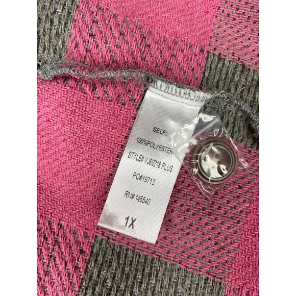 Vanilla Bay Womens Plaid Button-Up Jacket 1X Pink/Gray Polyester - Picture 4 of 9